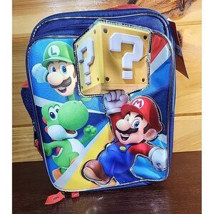 Nintendo Super Mario Lunch Tote Bag Blue 3D 10X8X4 Canvas insulated New